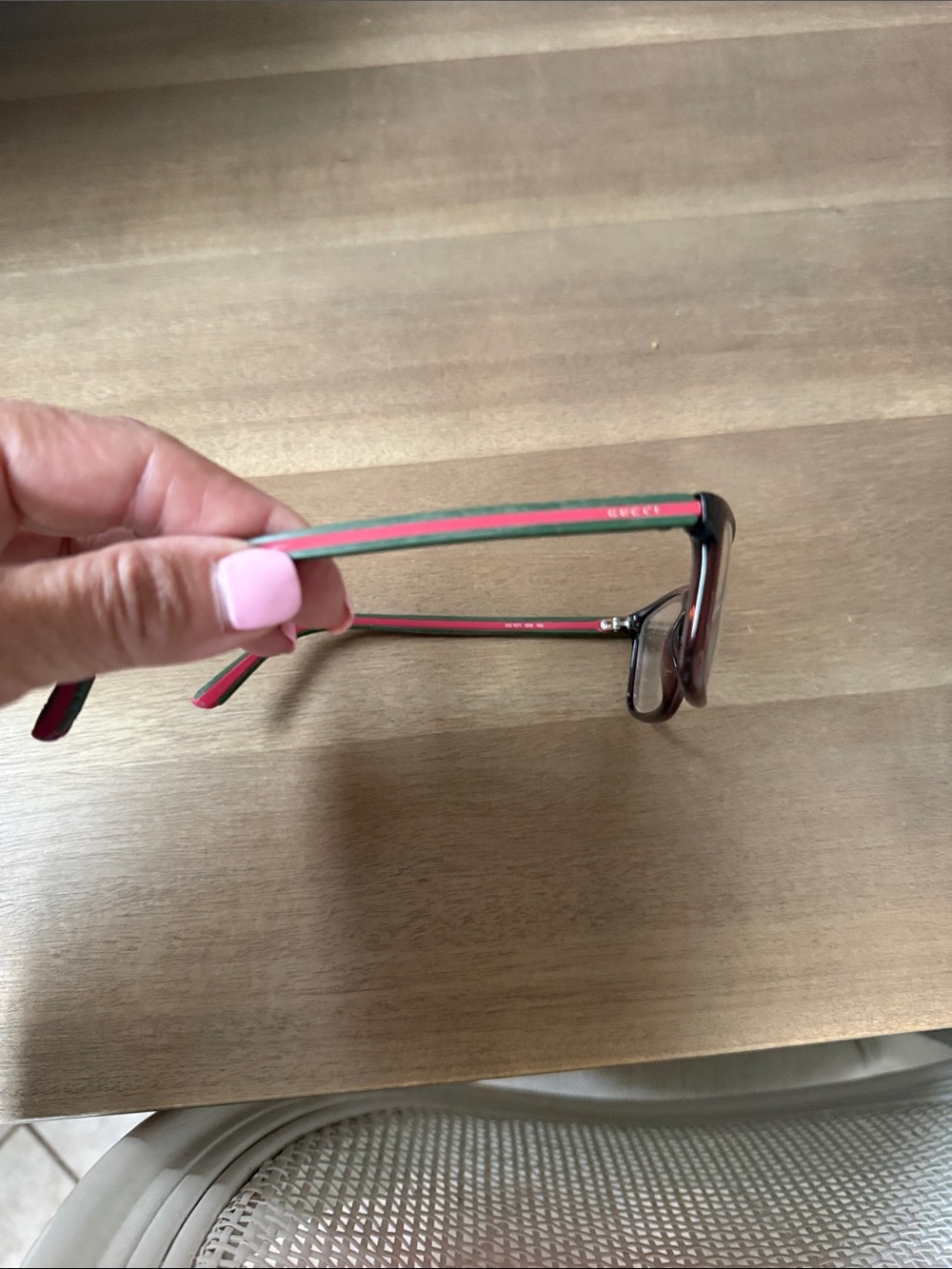 Gucci Brown Frame Eyeglasses with Green & Red Stripe Temples prescription